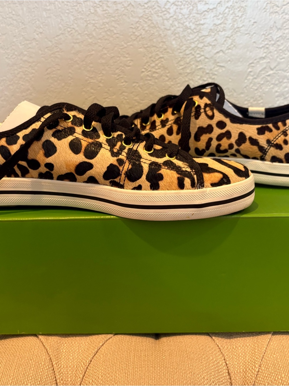 kate spade Leopard Print Kids Sneakers in Tan and Black - Picture 2 of 3